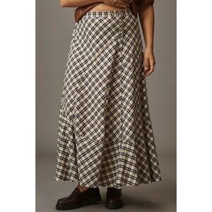 By Anthropologie Seamed Plaid Wrap Maxi Skirt High Waisted Classic S NWT 282678